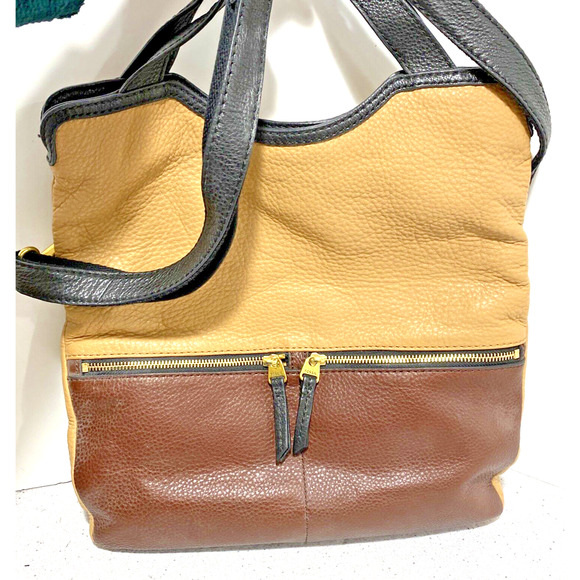Fossil tan brown leather 2-way messenger bag purse vintage crossbody adjustable - Picture 4 of 11